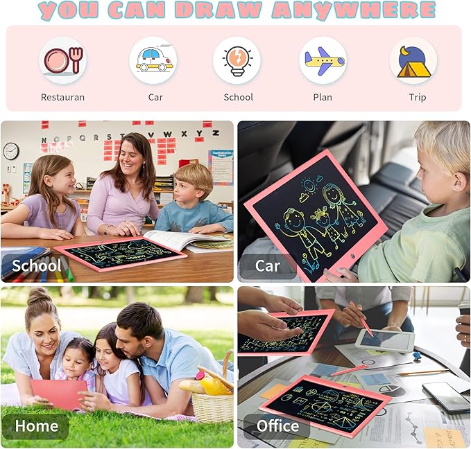 LCD Writing Tablet for Kids, 15 Inch Colorful Electronic Doodle Board, Educational Learning Kids Drawing Tablet Toys, Christmas Birthday Gift for 3 4 5 6 7 8 9 Year Old Girls Boy