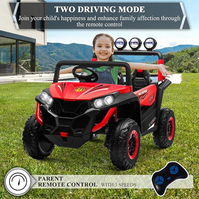 OTTARO 2 Seater Ride on Car Truck,24V Electric Vehicle Car for Kids 3-8 Years,200W Motors,4 Shock Absorbers, Music Play,Bright Light, Remote Control(Red)