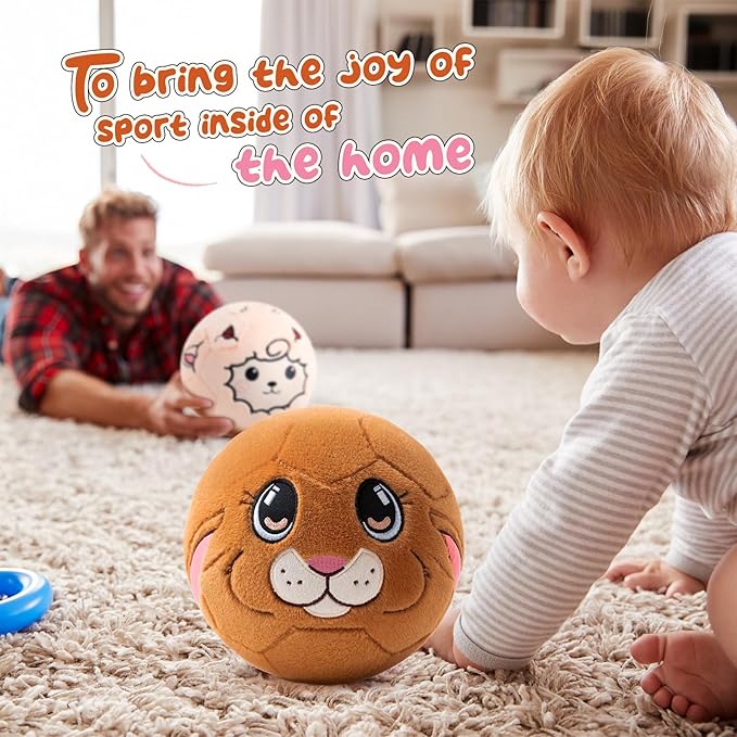 Silent Indoor Soccer Balls for Toddlers 1-3, Inflatable Soft Plush Baby Toddler Soccer Ball Toys Gifts for Kid 3-5 Year Old Boy Girl First Birthday Gift (Eared Bunny, Pump Include)