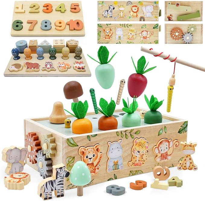 Montessori Wooden Toys for 1+ Year Old, 9 in 1 Montessori Toddler Toy with Preschool Educational Toys for 2+ Year Old, Birthday for Boys Girls