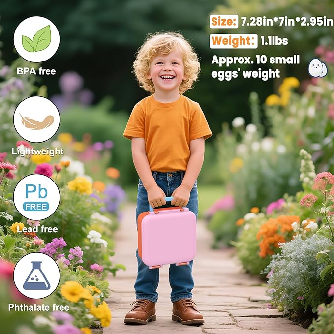 Bento Lunch Box for Kids with 9oz Thermo, Leak-proof Containers with 3 Compartments, Recommended Serving Sizes for Kids,Durable&Dishwasher Safe Lunch Box for School Outdoors-Orange