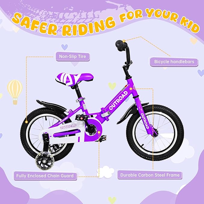 14/16/18 Inch Folding Kids Bike with Training Wheels, Gifts for Girl&Boy Age 3-10 Years, Toddler Bike with Dual Brakes for Beginners, Multi-Color