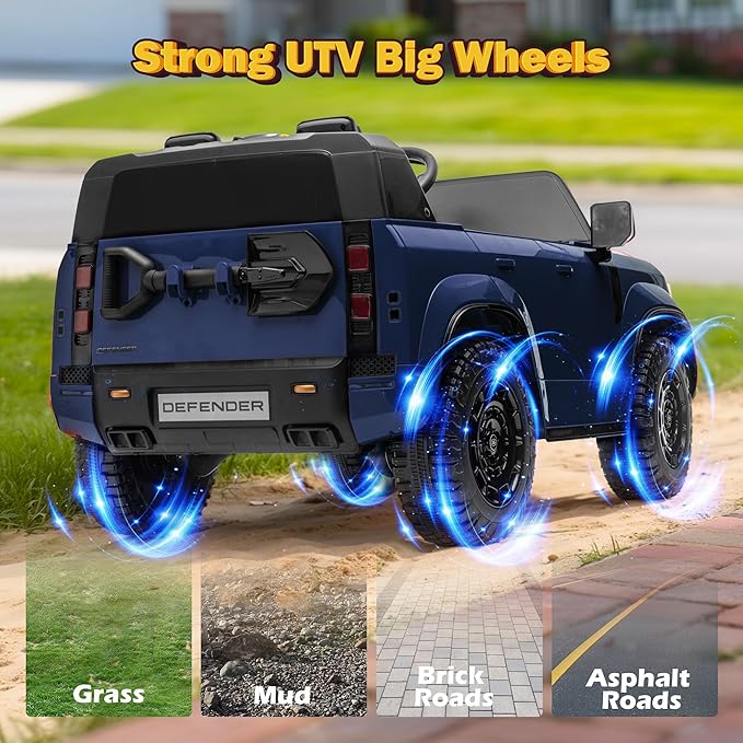 24V Licensed Land Rover 2 Seater Ride on Car for Kids, Battery Powered Electric Car Ride on Vehicle with Parent Remote Control, LED Light, Spring Suspension, Suitable for Aged 3-8, Blue