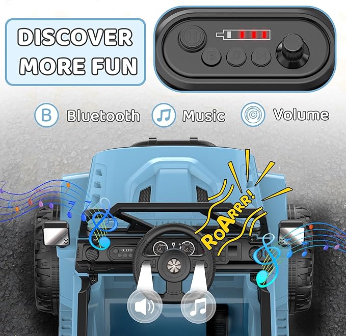 12V Ride On Truck Car with Remote Control, Kids Electric Vehicles with Bluetooth Music, Horn, 3 Speeds, 4 LED Lights, Soft Start, Ride on Toys for Toddler Boys & Girls (Blue)