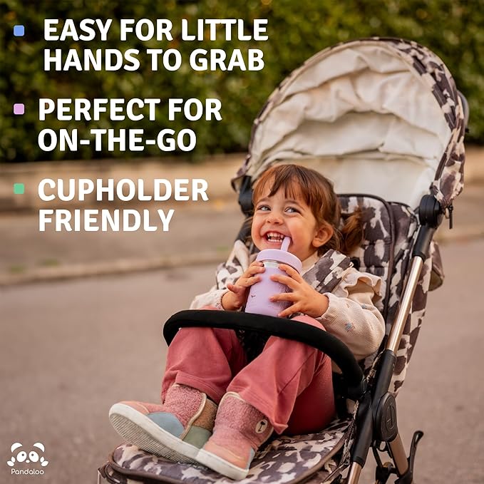 Pandaloo® Mason Jar Toddler Cup - 8 oz Spill-Proof Glass Tumbler with Silicone Straw and Lid, Non-Slip Sleeve, BPA-Free Toddler Snack Cups - Perfect Smoothie Cups with Lids and Straws for Kids