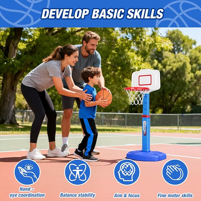 Toddler Basketball Hoop, Adjustable Height Indoor Basketball Hoop for Kids 1-3, Foldable Mini Basketball Goal with 3 Balls, Outdoor Poolside Sport Toy, Birthday for Baby Boys Girls