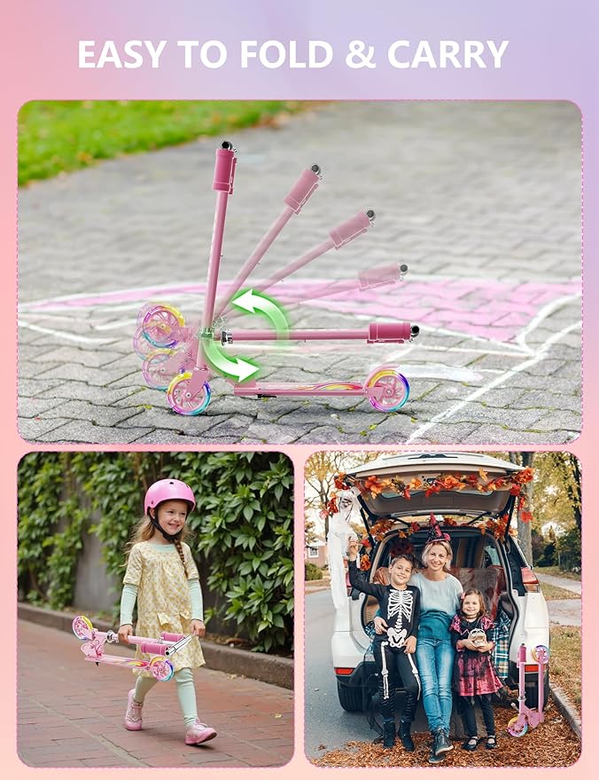 Scooter for Kids Ages 3+, 2 Wheels Kids Kick Scooter with Led Light Up & 3 Levels Adjustable, Lightweight Foldable for Boys&Girls