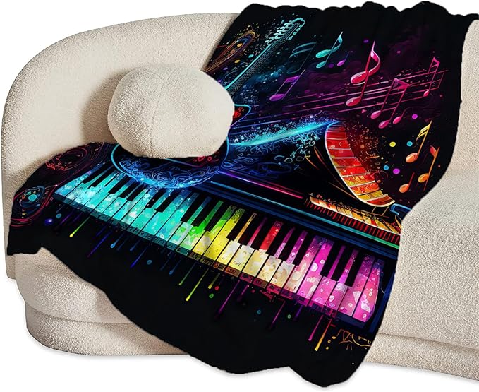 Colorful Guitar Blanket Ultra Soft Cozy Music Note Piano Throw Blanket Fleece Fuzzy Plush Bedding Rock Musical Instrument Gifts for Women Girls Kids Adults 60"x50"