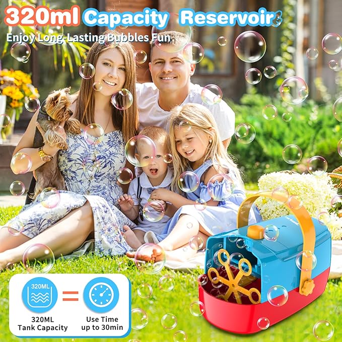 Bubble Machine Durable Automatic Bubble Blower, 18000+ Big Bubbles Per Minute Bubbles for Kids Toddlers Bubble Maker Operated by Plugin or Batteries Bubble Toys for Indoor Outdoor Birthday Party