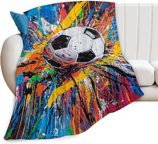 Graffiti Soccer Blanket Banksy Sport Throw Blankets Gifts for Girls Boys Kids Soccer Lover Soft Cozy Fleece Plush for Couch Sofa Bed 80"x60"
