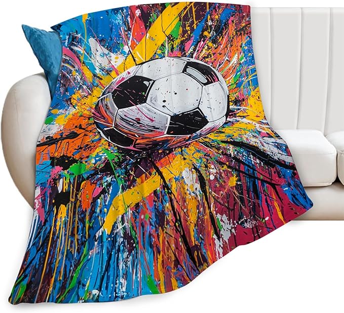 Graffiti Soccer Blanket Banksy Sport Throw Blankets Gifts for Girls Boys Kids Soccer Lover Soft Cozy Fleece Plush for Couch Sofa Bed 60"x50"