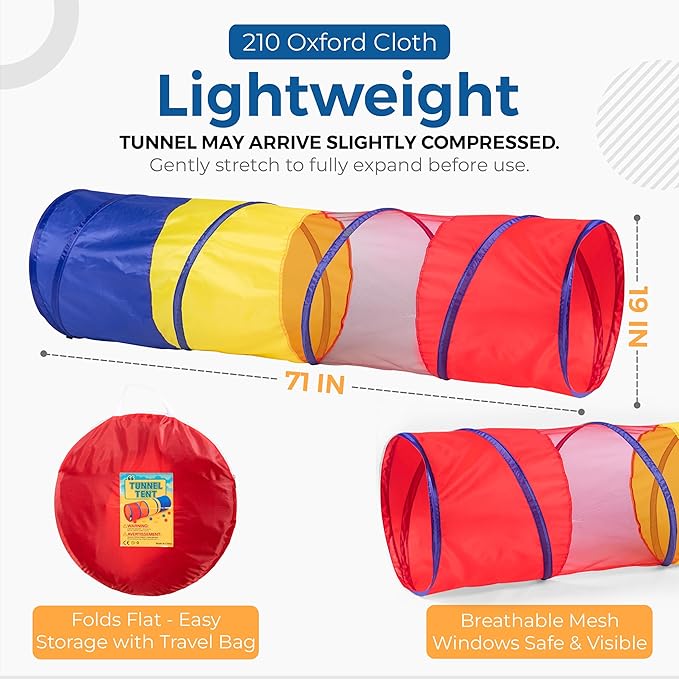 Toddler Play Tunnel – Sensory Crawl Tunnel Tent for Kids, Pop Up Indoor Outdoor Toy Tunnel for Toddlers, Rainbow Play Tent for Boys & Girls (Foldable 6 ft Tunnel)