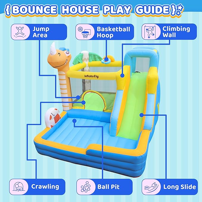 Bounce House Unicorn with Slide - Ball Pit - Basketball Hoop - Blower - Outdoor or Indoor Toddler Bouncy House for Kids 3-8