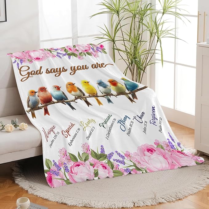 Bird Blanket God Says You are Bird Lover Throw Blanket Gifts for Kids Girls Boys Adults Women Men Super Soft Cozy Plush Fluffy Fuzzy Fleece Blanket Decor 40''X50''