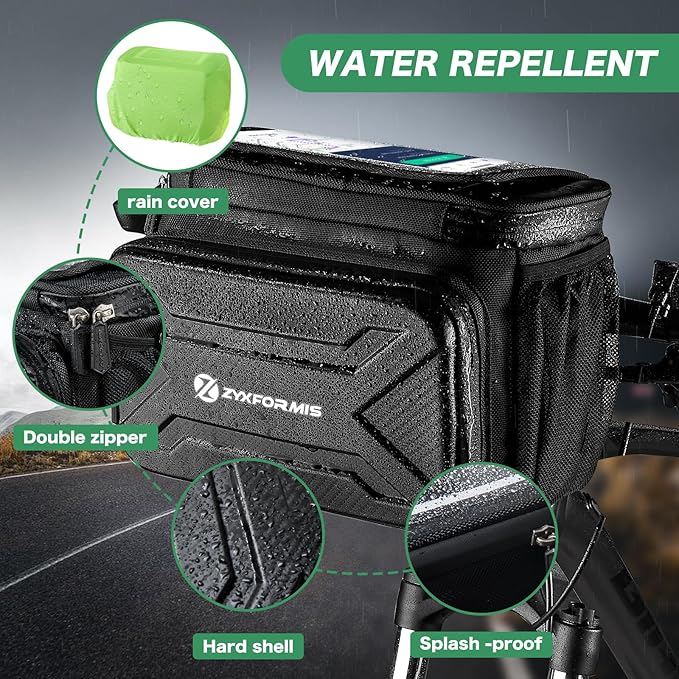 Bike Handlebar Bag with Touch Screen Phone Holder, 6L Large Water Resistant Bike Basket Front Bag with Handlebar Adapter, Reflective Bike Storage Pouch with Shoulder Strap for Bicycle and E-bike