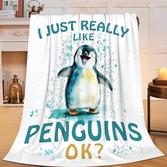 Penguin Blanket Cute Penguin Throw Blanket Gifts for Kids Girls Boys Adults Women Men Super Soft Cozy Plush Fluffy Fuzzy Fleece Blanket Decor 40''X50''