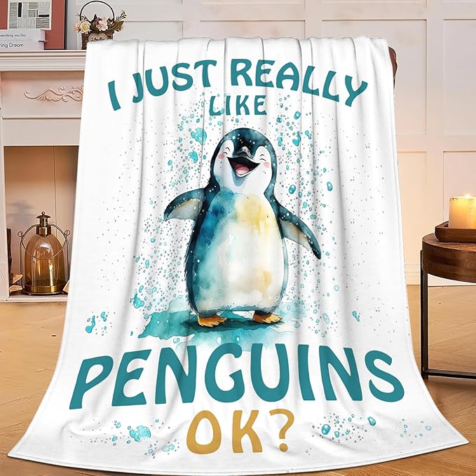 Penguin Blanket Cute Penguin Throw Blanket Gifts for Kids Girls Boys Adults Women Men Super Soft Cozy Plush Fluffy Fuzzy Fleece Blanket Decor 60''X80''