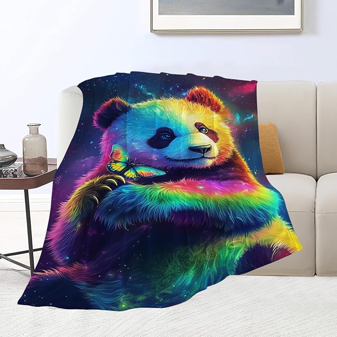 Panda Blanket Colorful Panda Butterfly Animal Lover Throw Blankets Gifts for Girls Boys Kids Soft Cozy Fleece Plush for Couch Sofa Bed 80"x60"
