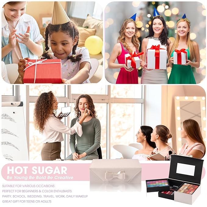 Hot Sugar Beginner Makeup Kit - 92 Piece Makeup Set for Teens & Women, Complete Full Face Cosmetics Collection, Ideal Makeup Gift Set (White)