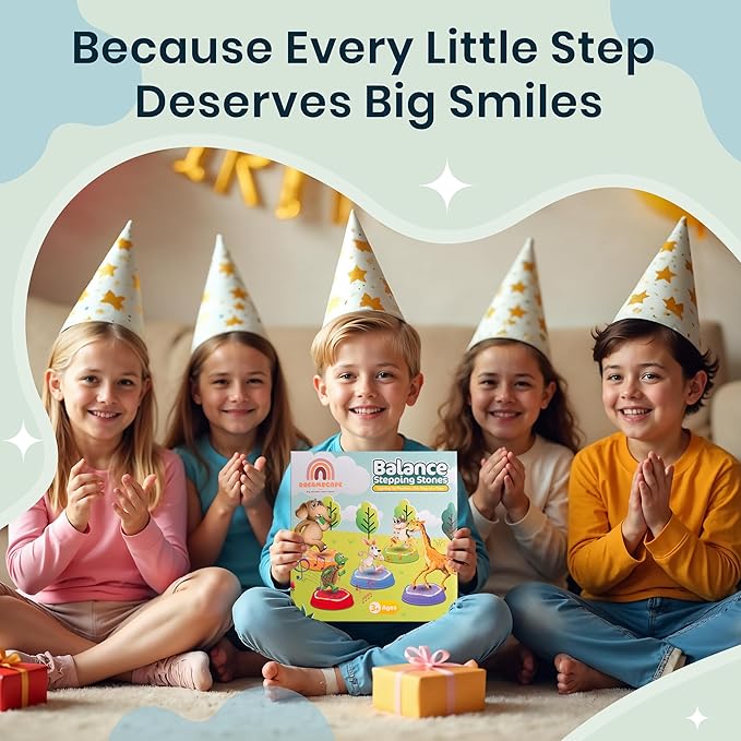 DREAMSCAPE KIDS Glow-in-The-Dark Musical Balance Stepping Stones, 5 pcs, Non-Slip Sensory Toy with Lights & Music, Indoor/Outdoor Montessori Obstacle Course for Toddlers & Kids 3+