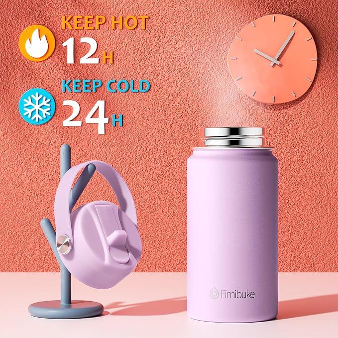 Fimibuke Kids Insulated Water Bottle, 14oz BPA FREE 18/8 Stainless Steel Travel Tumbler Double Wall Vacuum Leak Proof Kids Cup with Straw Metal Water Bottle for School Boys Girls(1 Pack, Lilac)