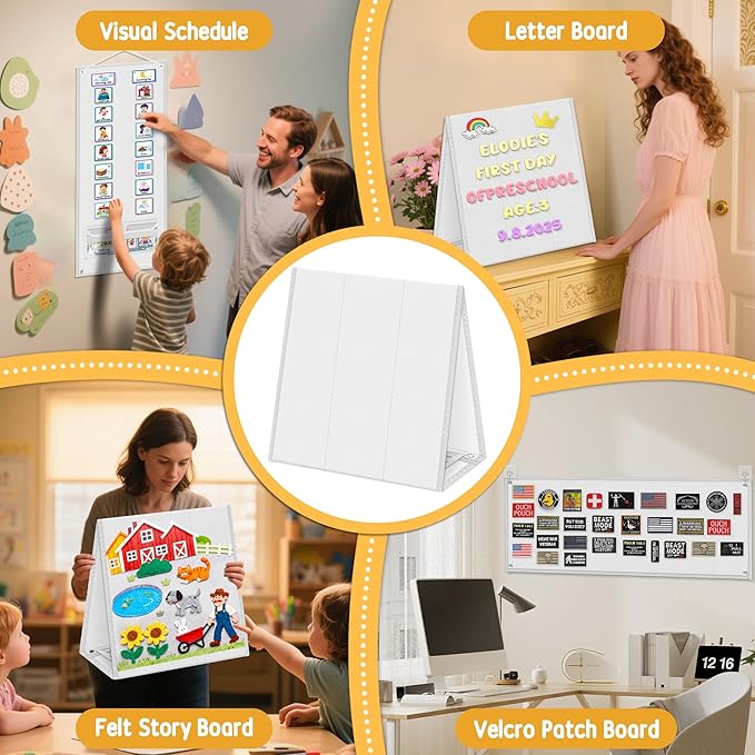 AKAYOK Foldable Felt Board - Double-Sided Flannel Story Board for Preschool Learning, Interactive Storytelling & Play | 13" x 12" Portable Felt Play Board for Home & Classroom Use（White）