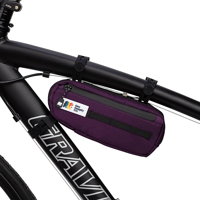 Bike Frame Bag – Waterproof Zippers and Water-Resistant Fabric, Dual Storage Compartments, Adjustable Straps – Fits All Frame Sizes, Perfect for Cycling, Commuting, and Adventure Rides (Purple)