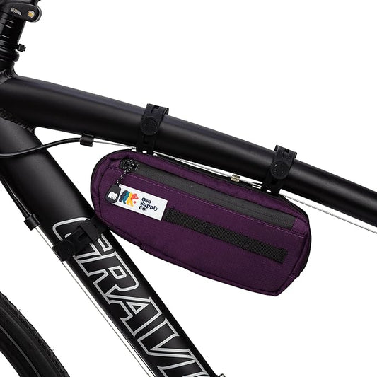 Bike Frame Bag – Waterproof Zippers and Water-Resistant Fabric, Dual Storage Compartments, Adjustable Straps – Fits All Frame Sizes, Perfect for Cycling, Commuting, and Adventure Rides (Purple)