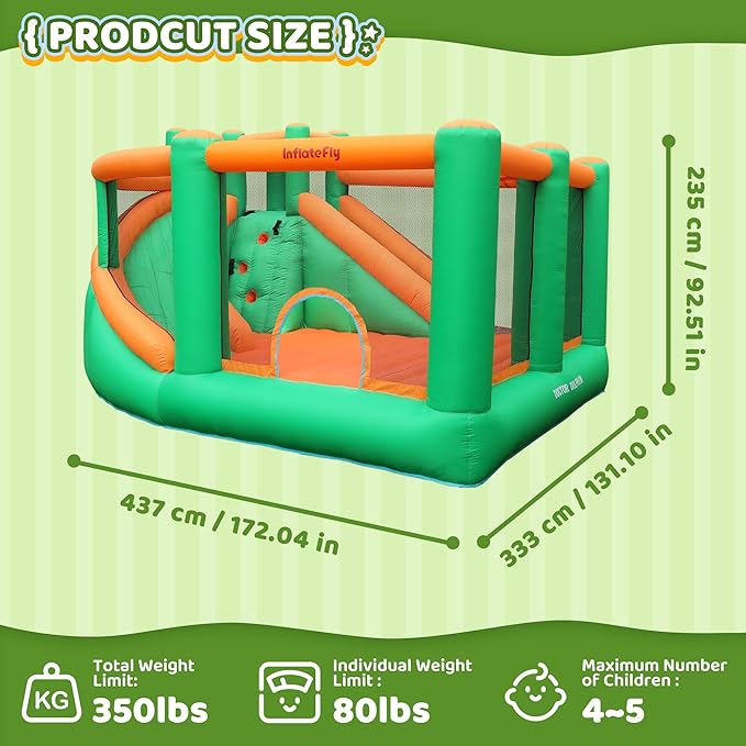Bounce House Inflatable Bouncy Castle with Large Jumping Area Double Slide Bouncer for Kids and Toddlers