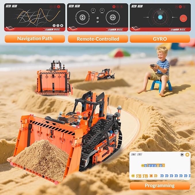 5in1 STEM Building Kits for Kids, STEM Building Toys for Kid, Remote & APP Controlled Excavator/Crane/Bulldozer/Road Roller/Dump Trucks Building Blocks Set for Boys Girls Birthday Xmas Idea Gifts