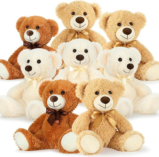 MorisMos 8Pcs Teddy Bears Bulk Baby Shower, 14inch Cute Teddy Bear Stuffed Animals Plush, Small Stuffed Bears on Centerpiece Baby Shower, Brown