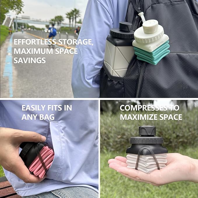 Collapsible Water Bottles, Silicone Foldable Water Bottle 610ml, Portable Lightweight Reusable Leakproof Bottle for Gym Travel Camping Hiking Sports Outdoor, 1 Pack (Dark Blue)