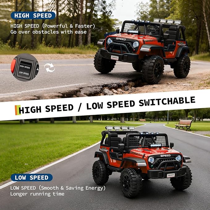 24V Ride on Car for Kids, 2 Seater Electric Truck with Parent Remote Control, Spring Suspension, 2 Speeds, LED Headlight & Music Player, Kids Electric Vehicle for Aged 3-8 Years, Red