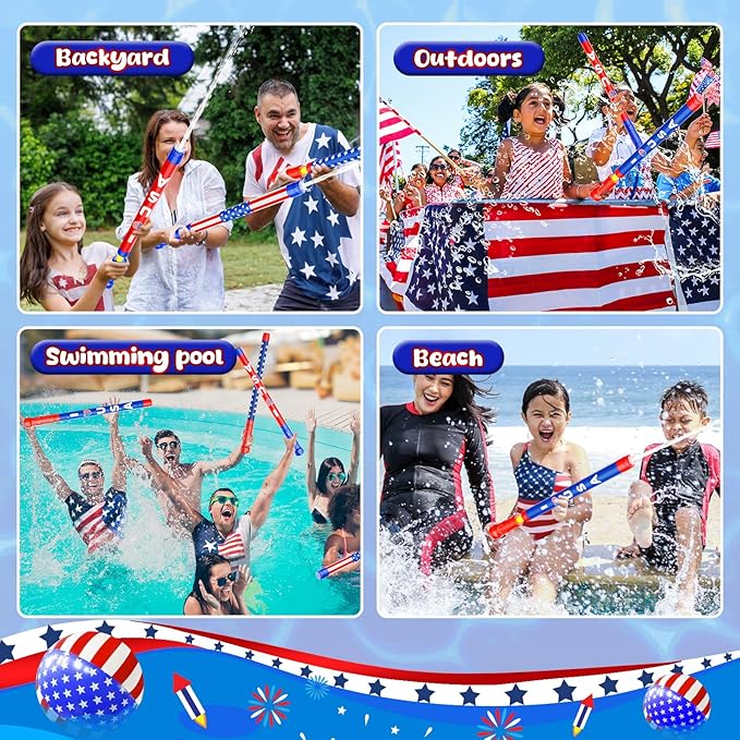 LQYoyz Water Gun 4th of July Idependence Day Super Water Soaker Blaster - 6 PCS Squirt Gun for Kids Water Game Fighting Toys for Summer Swimming Pool Beach Activity