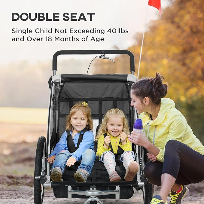 Aosom Elite 360 Swivel Bike Trailer for Kids Double Child Two-Wheel Bicycle Cargo Trailer with 2 Security Harnesses