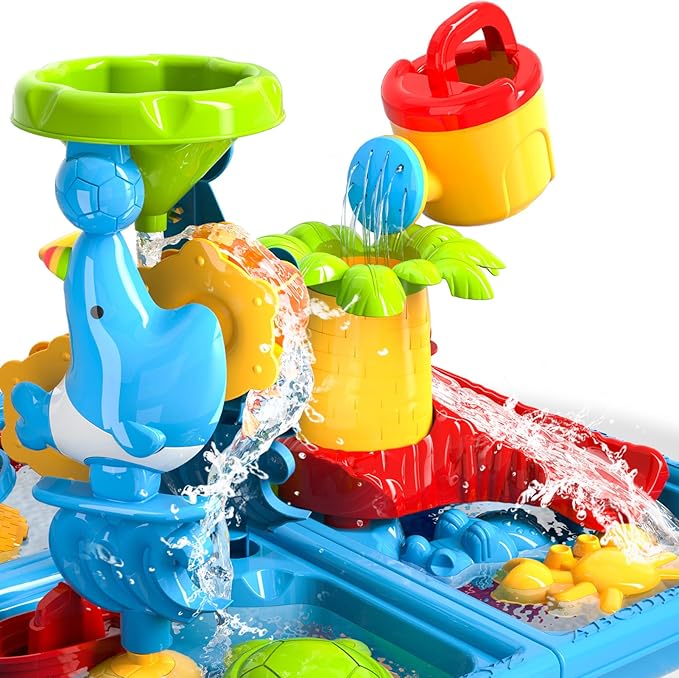 4-in-1 Water Sand Table Outside Toys for Kids 4-8, Sensory Table Summer Beach Outdoor Toddlers Toys Play Table, Birthday Gifts for Kids Children Boys Girls Ages 3 4 5 6 7 Years Old