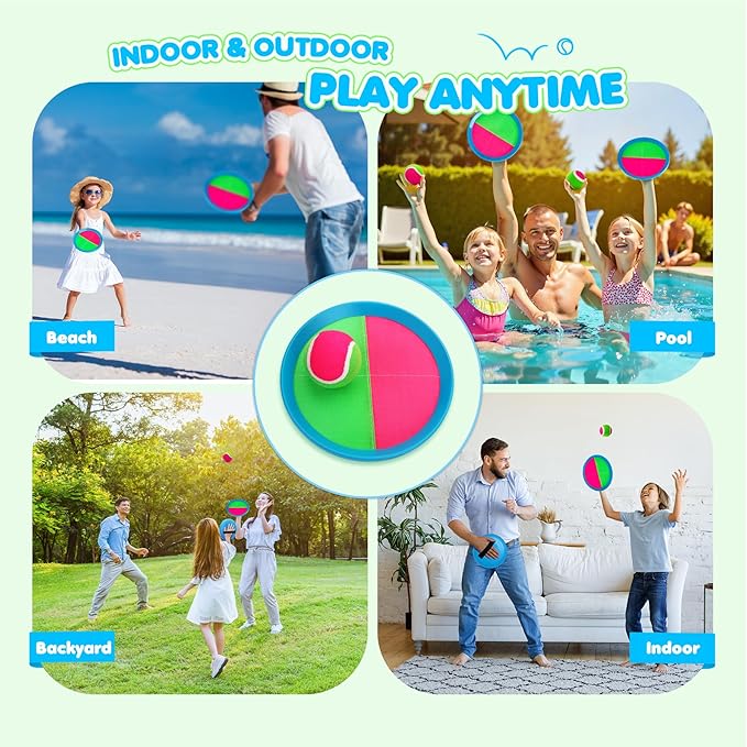 Toss and Catch Ball Set for Toddlers Kids Adults - 4 or 6 Pack - Beach Toys Pool Toys Outdoor Yard Games for Family- Sturdy & Water-Resistant - Classic Gift Boys Girls 3 4 5 6 7 8 9 10 11 12+ Years