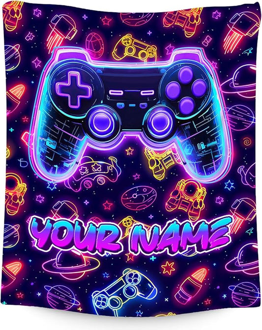 Gamer Blanket - Kids Blankets for Boys - Personalized Gaming Gifts for Game Lovers - Cozy Fleece Throws for Sofa Bed - 4 Size Options