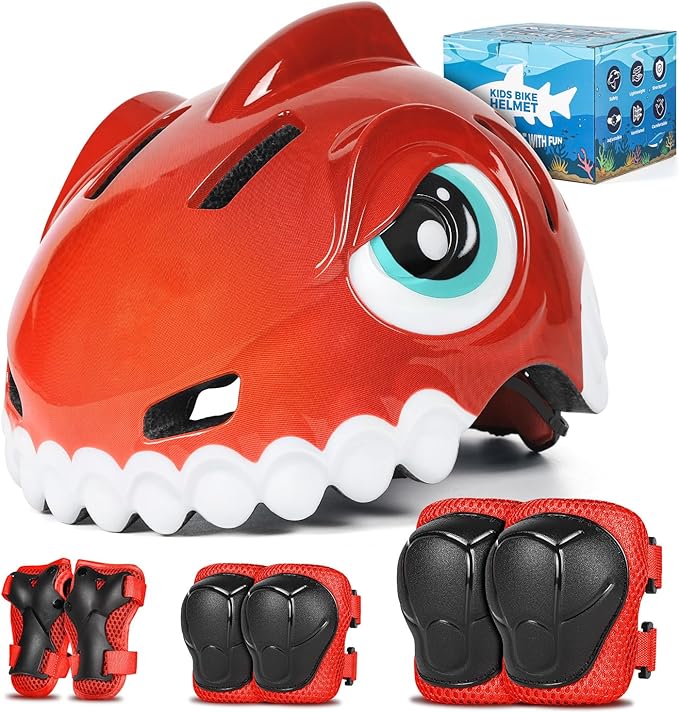 Bike Helmet for Kids 3-5-8 Toddler Bike Helmet Animal 3D Cartoon Boys Girls Safety Adjustable Kids Helmet and Pads Set for Cycling Scooter Skateboard