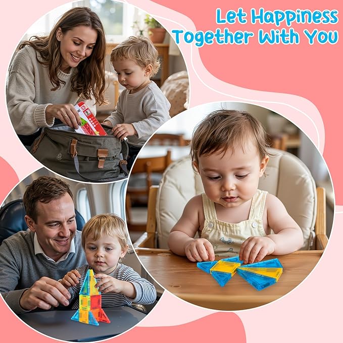 Magnetic Tiles Travel Toys for Toddlers, Magnetictiles Airplane Car Road Trip Travel Activities for Boy Girl Ages 3-5 , Preschool Educational STEM Learning Toys, Ideal Gifts Stocking Stuffer for Kids