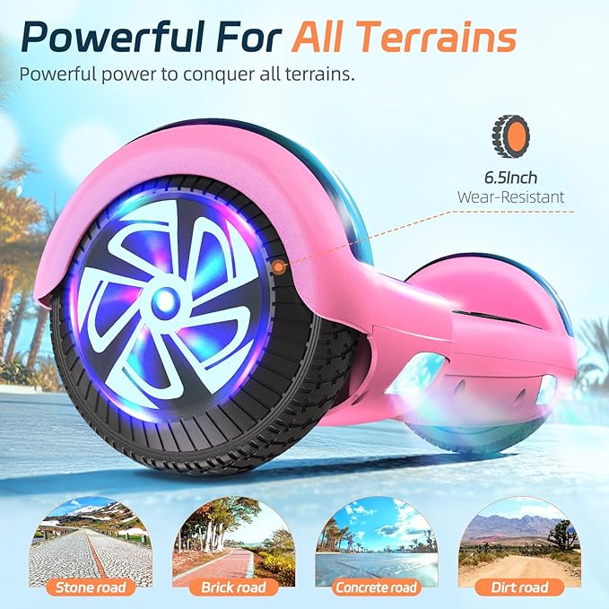 Scooter with Bluetooth Corlorful LED Lights, 6.5" Wheels, Dual 300W Motor Scooter for Kids Girls Boys Adults, All Ages