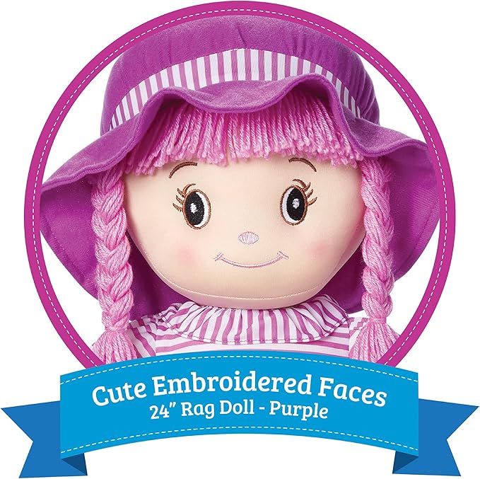 LOVE & HUG 24" Huggable Doll Soft Doll with Purple Dress and Yarn Hair