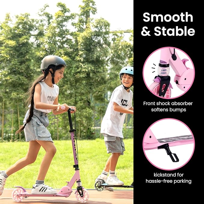 Aero Scooter for Kids 5-12 | Dynamic Lights, Hand Brake & Shock Absorption | Boys Girls 2 Wheels Kick Scooter | Foldable & Height Adjustable