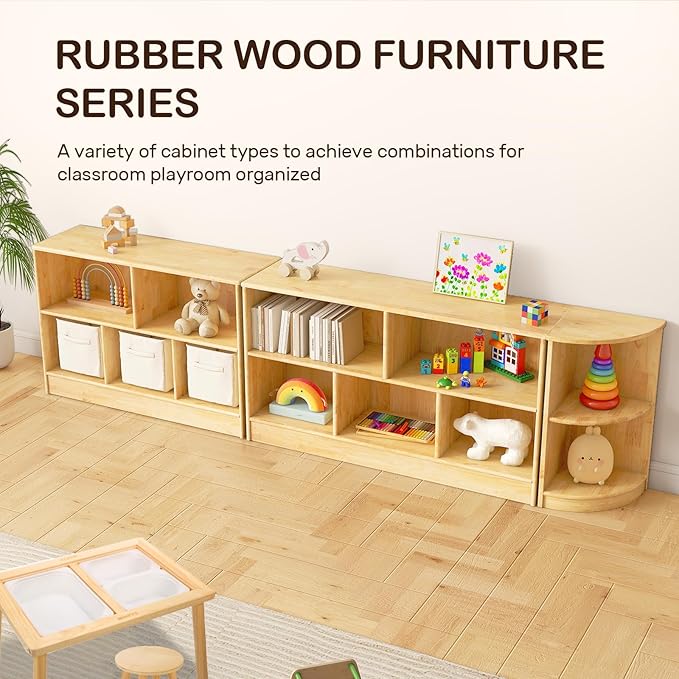 wingyz Rubber Wood Corner Cabinet, 2-Tier Montessori Shelf, 2 Shelf Bookcase Toy Storage Organizer, Montessori Bookshelf for Kids Rooms, Classroom, Playroom, Nursery, Daycare, Child-Safe