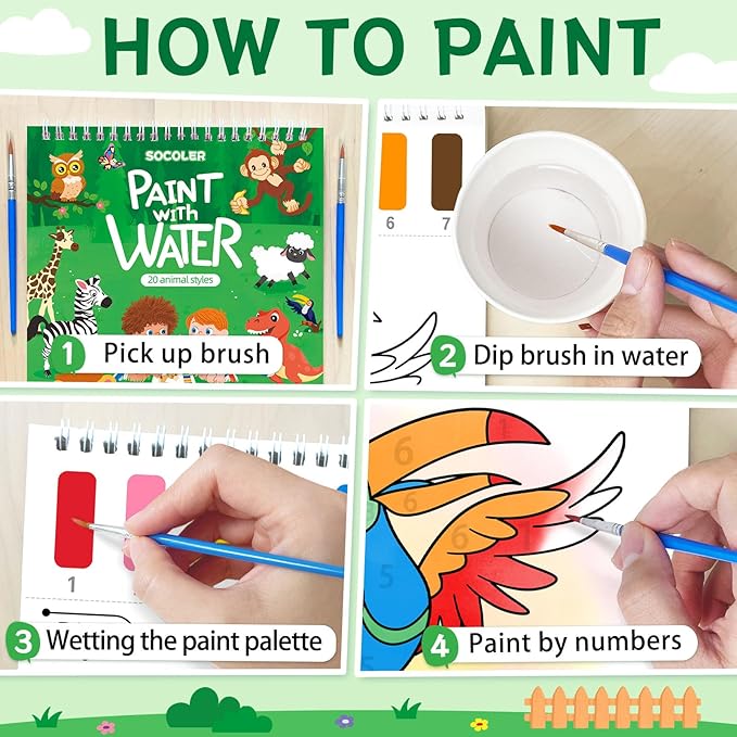 Paint with Water Coloring Books for Toddlers,Animal Theme Mess Free Watercolor Painting Papers for Kids Water Color Paint Kit Art Craft Gift for Ages 1-3, 4-8