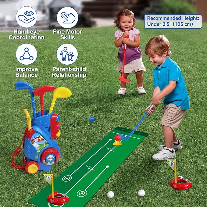 Liberry Toddler Golf Set for 2 3 4 5 Years Old Boys Girls, Upgraded Kids Golf Clubs Set with Golf Cart, Putting Mat, Outdoor Indoor Sports Toy Birthday Gift, Blue