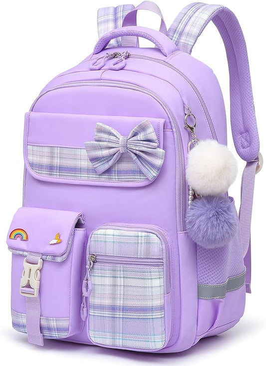 School Backpack for Girls Kids Bookbag for Elementary Middle School Casual Travel Daypack Teen Backpacks Purple