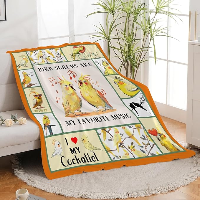 Parrot Bird Throw Blanket Cute Cockatiel Blanket Gifts for Girls Women Kids Boys Adults Men Super Soft Cozy Plush Fluffy Fuzzy Fleece Blanket Home Decor 50''X60''