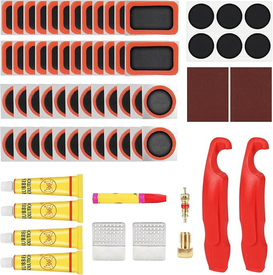 80pcs Bike Tire Repair Kit, Self-Adhesive Bike Tire Patch Kit, Bike Tool Kit with Portable Storage Box and Valve Converter, Bike Repair Kit for Mountain Bikes, Commuter Bikes, Motorcycles