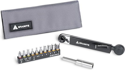 Granite Rocknroll TQ Torque Ratchet Bike Tool Kit, Bike Multitool Kit with 10 Tool Bits and Extension Rod, Portable Torque Ratchet Tool Kit for Mountain Bike, Road Bike and Gravel Bike (Grey)